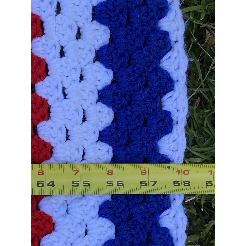 Afghan Crochet 63x58 Red White Blue Fourth Of July Patriotic Throw Blanket
